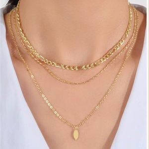 14k gold filled Minimalist layered triple chain necklace.